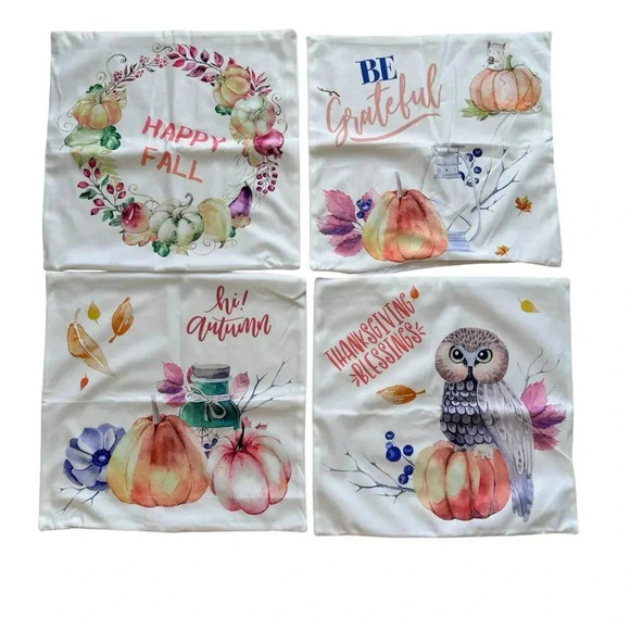 FALL Throw Pillow Covers Cases Autumn Pumpkin Leaves Owl Harvest Thanksgiving - Picture 1 of 9
